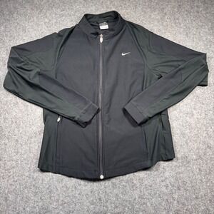 Nike Dri-FIT Full Zip Jacket Womens Large Black Mesh Panel Mock Neck 127772